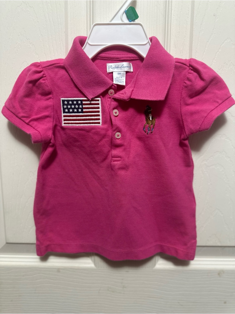 Polo Ralph Lauren Toddler Girl Big Pony American Flag Polo Shirt - size 18 mo